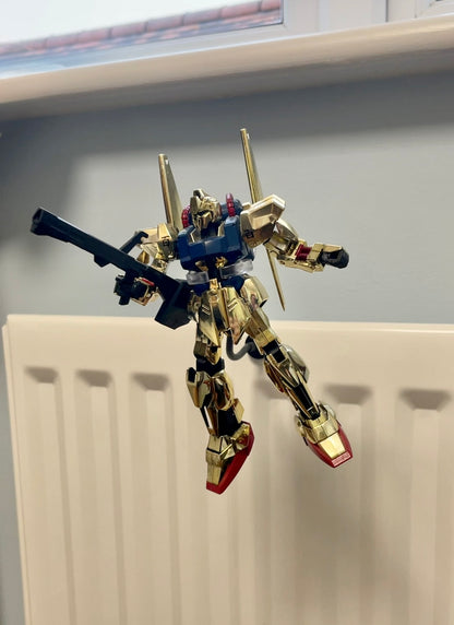 HG Gunpla on a magnetic stand attached to a metal radiator
